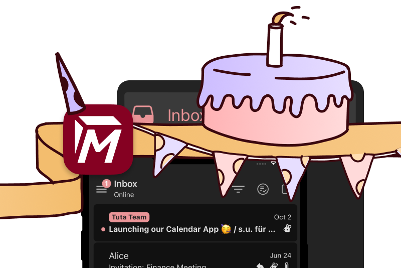 Illustration showing the Tuta mail and client app interface.