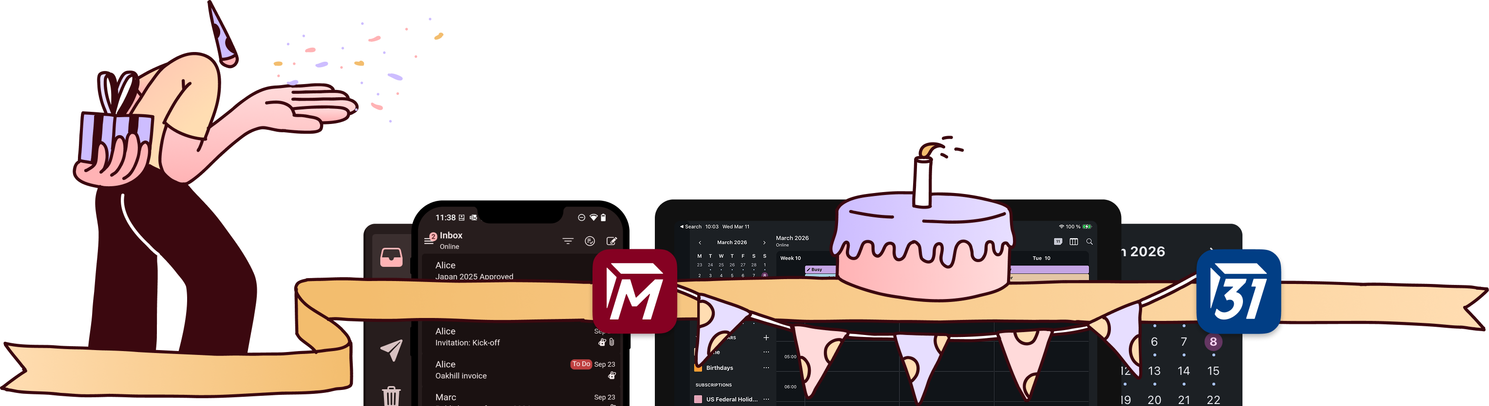Illustration showing the Tuta mail and client app interface.