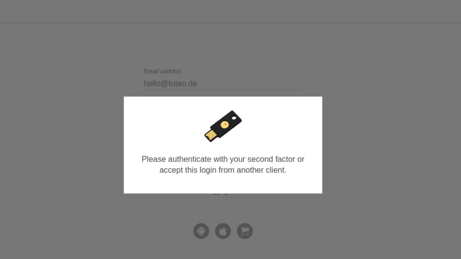 Zwei-Faktor-Authentifizierung in Tutanota.