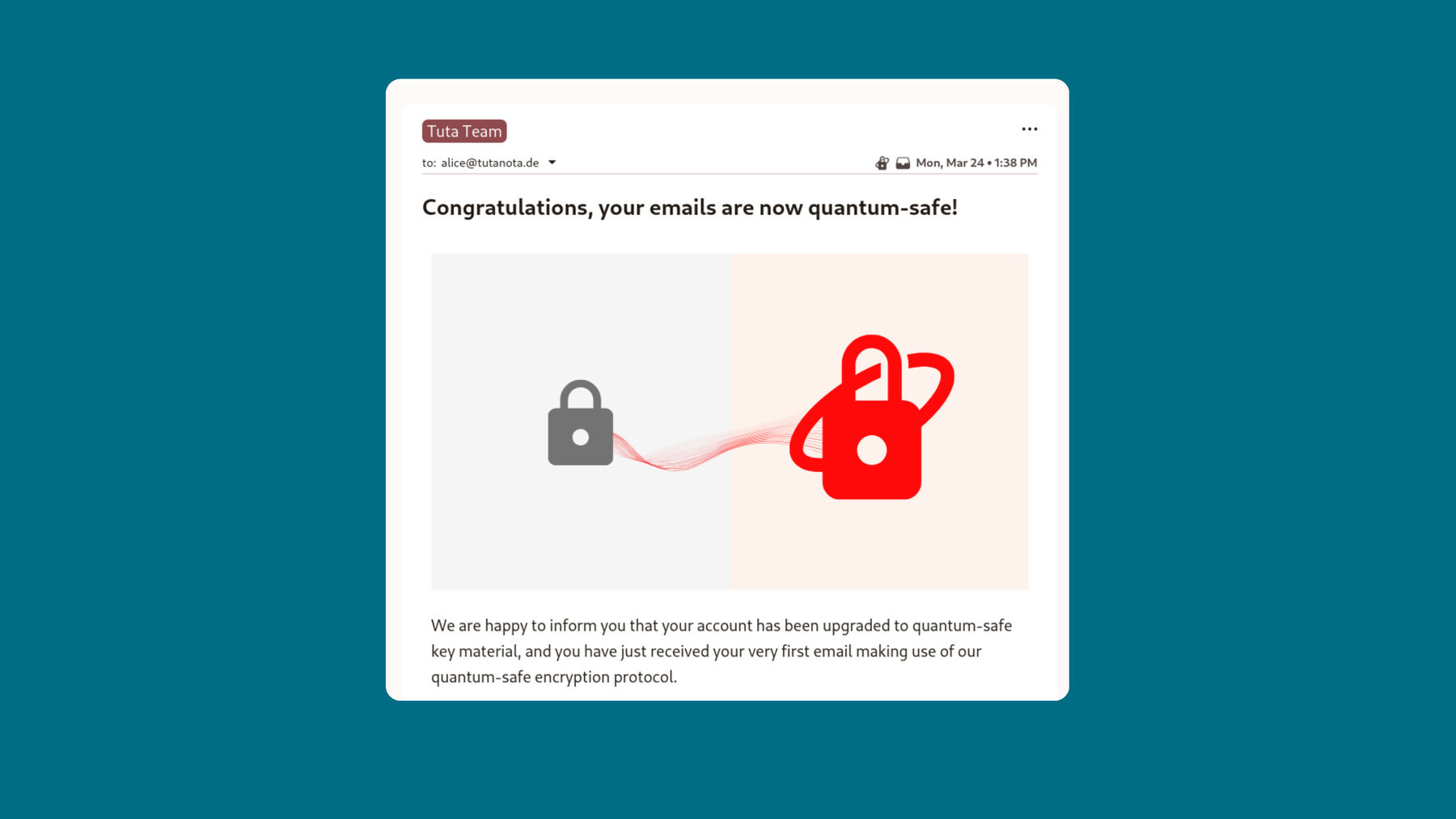 An encrypted Tuta email announcement