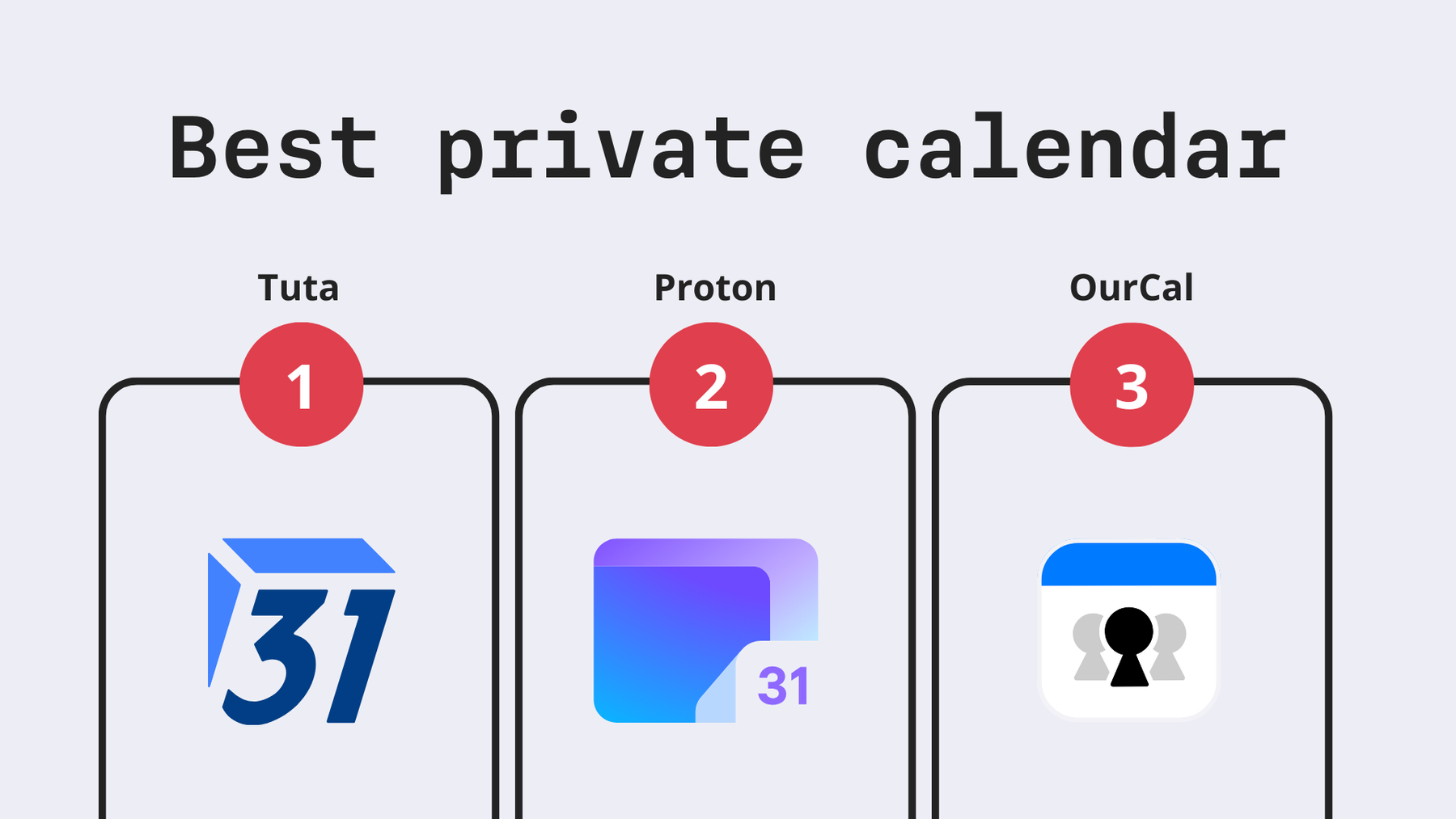 Best private alternatives to Google Calendar: 1. Tuta Calendar, 2. Proton Calendar, 3. OurCal.