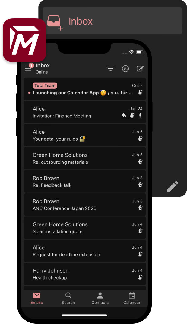 Screenshots of Tuta Mail.