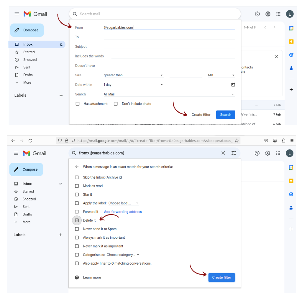 Blockieren Sie E-Mails von jeder Adresse mit derselben Domain.