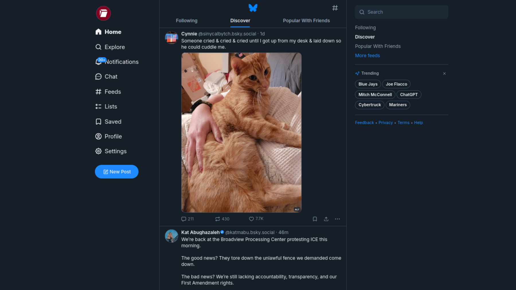 Screenshot of the BlueSky interface.
