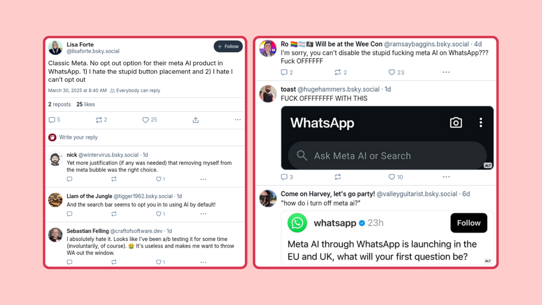 Bluesky: Users complain about Meta AI in Whatsapp.