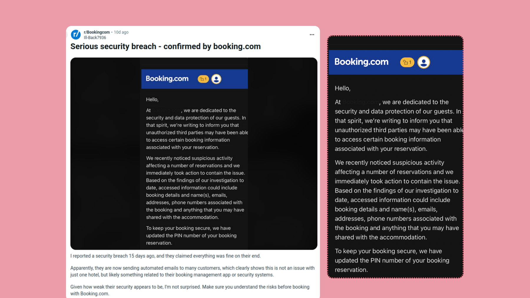 Booking.com confirmed its users’ booking details had been exposed to third parties.