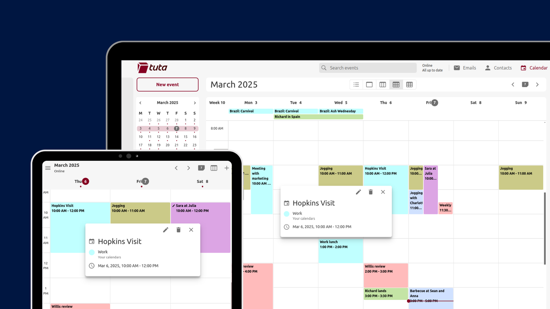 Tuta Calendar now shows the calendar names in event preview.