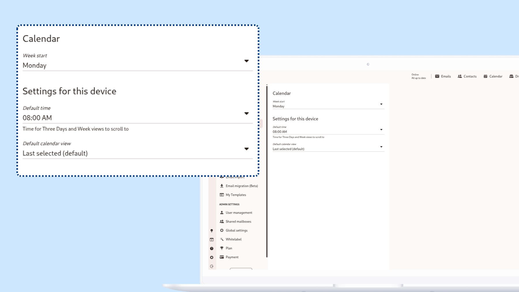 Screenshot of the Tuta Calendar settings page.