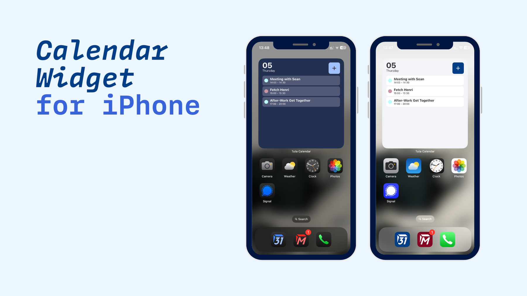 Tuta Calendar widget for iPhone.
