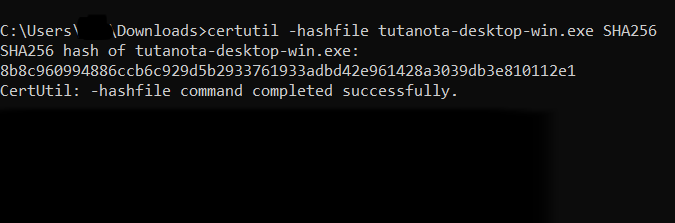 How to verify the Tuta desktop client checksum on Windows