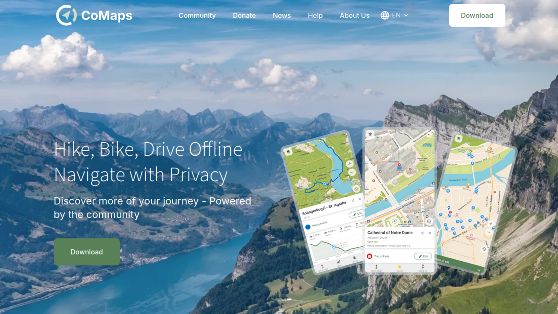 Screenshots of CoMaps website showing its maps.