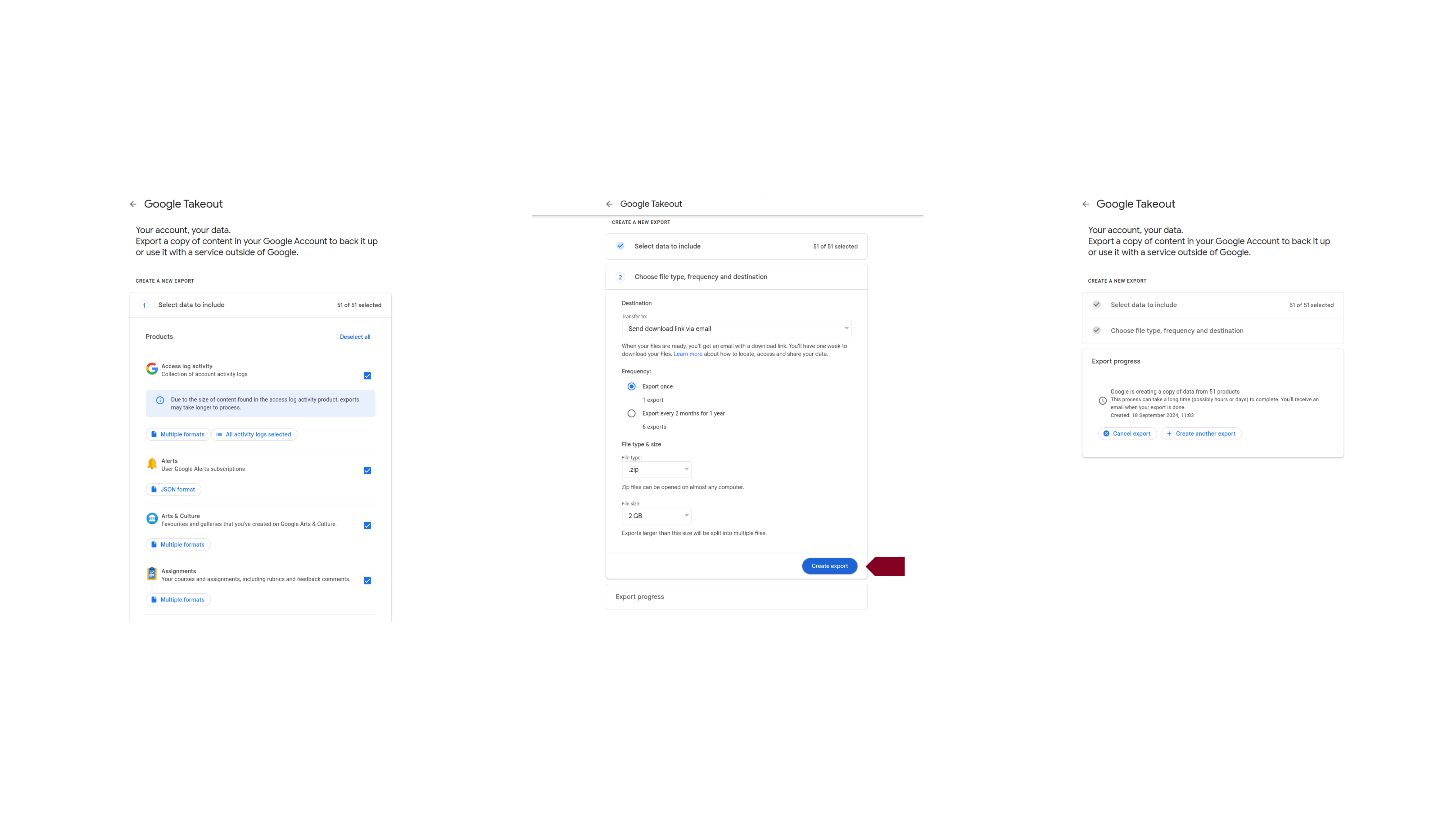 Exporting your data is the second step in deleting a Gmail account.