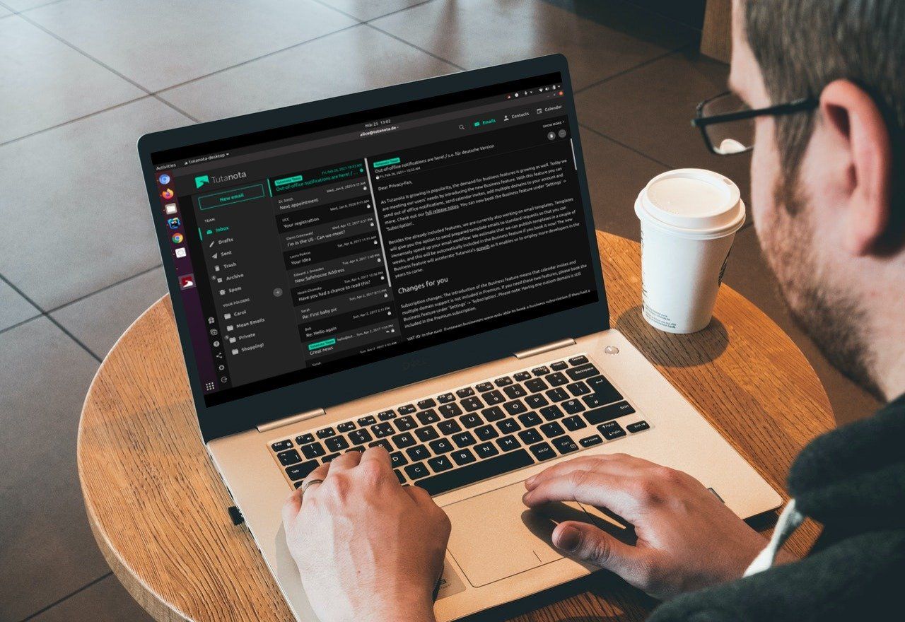 Tutanota open source email client for Linux, Windows or macOS.