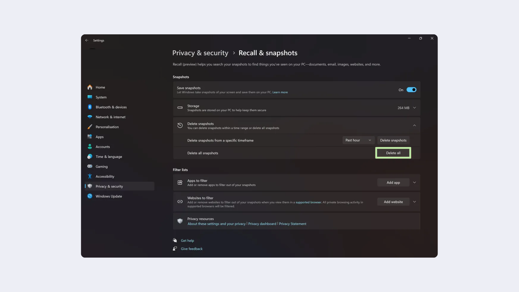 Disable Recall: Final step - Delete all