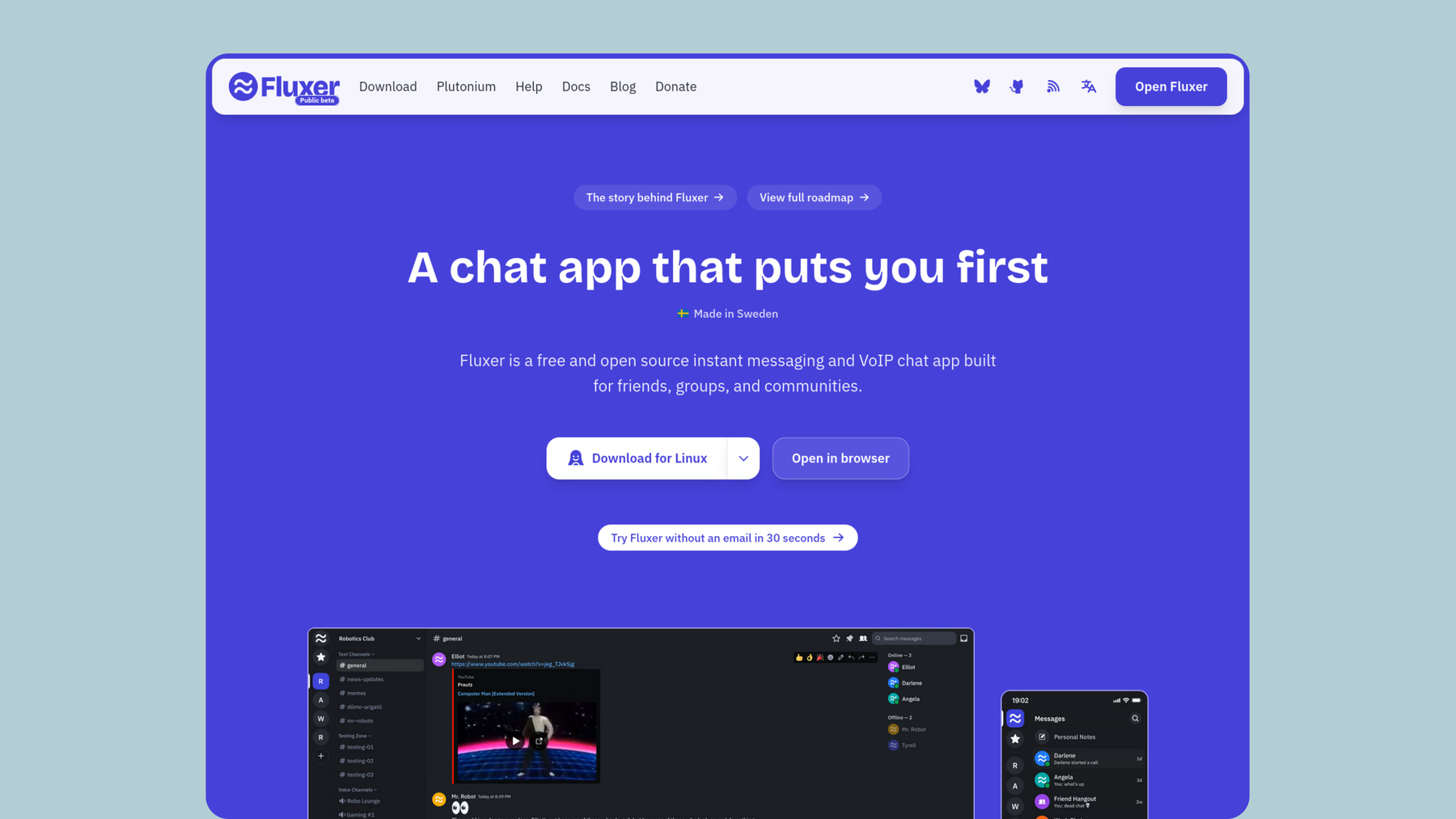 Screenshot of Fluxer website.