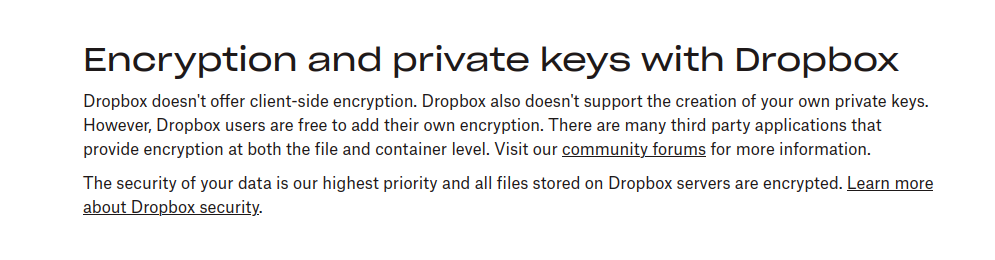 Dropbox doesn't offer Ende-zu-Ende encryption