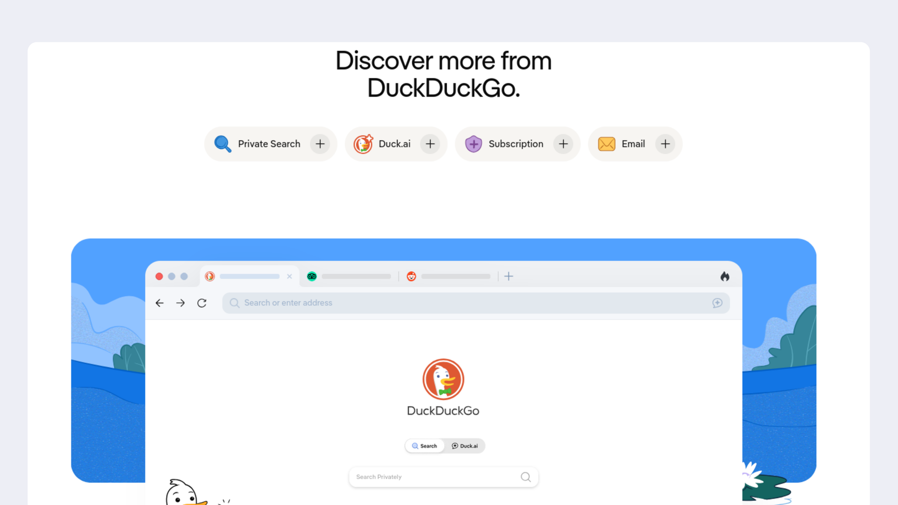 Screenshot of DuckDuckGo search, a privacy-focused alternative to Google Search.