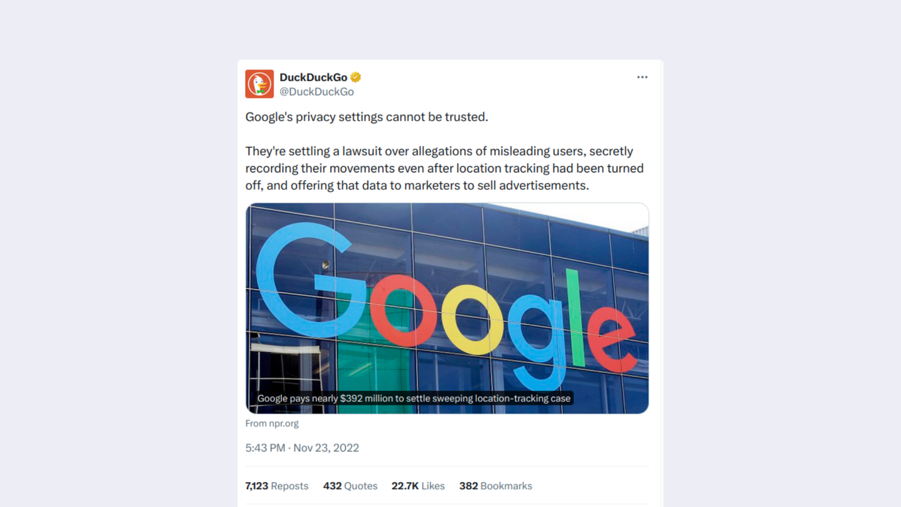DuckDuckGo Tweet