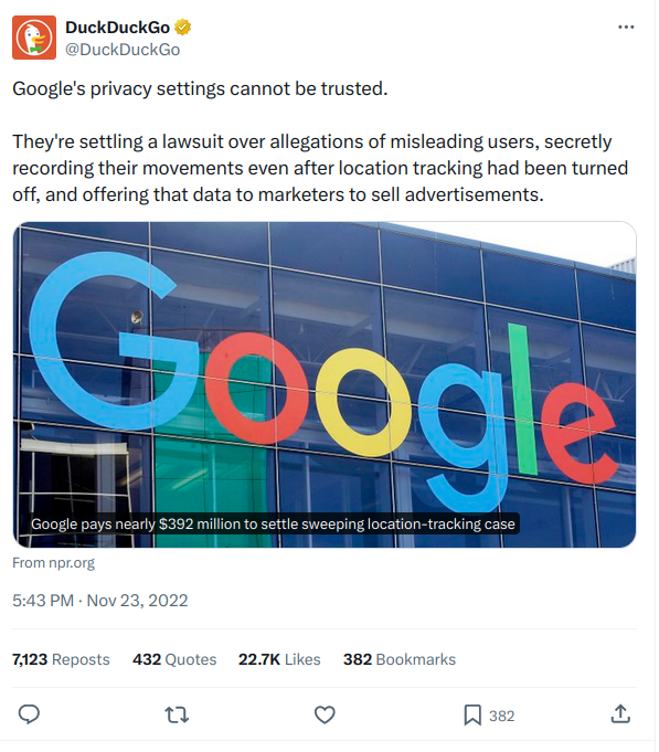 DuckDuckGo Tweet