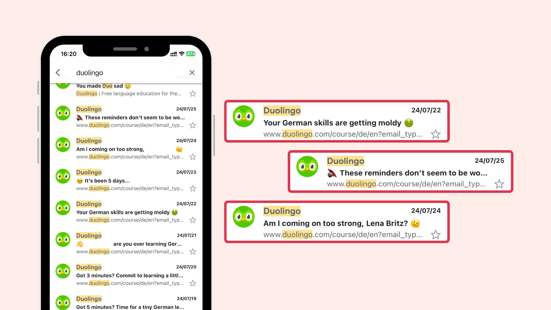 Sample of Duolingo Marketing Emails