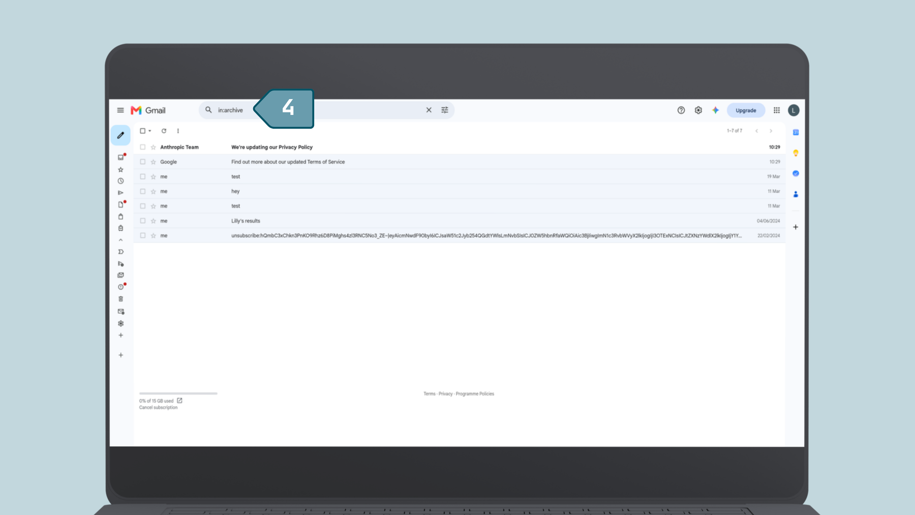 How to search for archived emails in Gmail: Type in in:archive in the search bar.