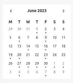 Day selector of the encrypted Tuta Calendar