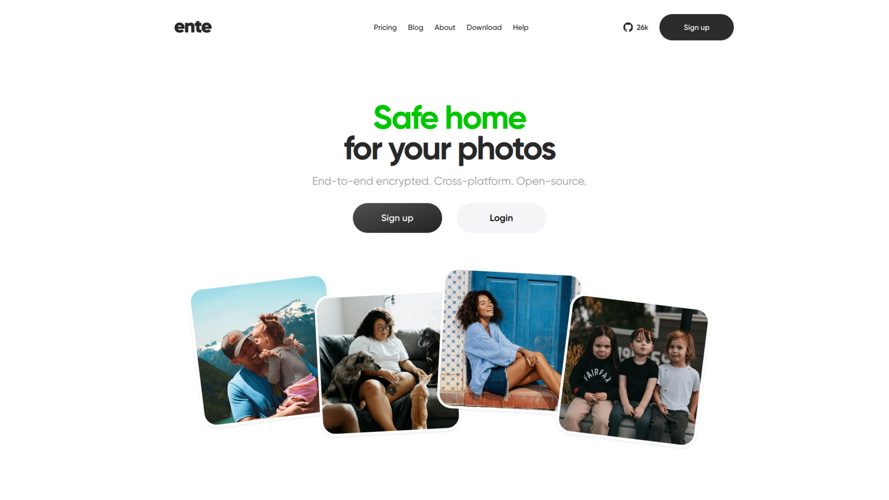 Screenshot of Ente Photos, a Google Photos alternative that offers Ende-zu-Ende encryption and a free plan.