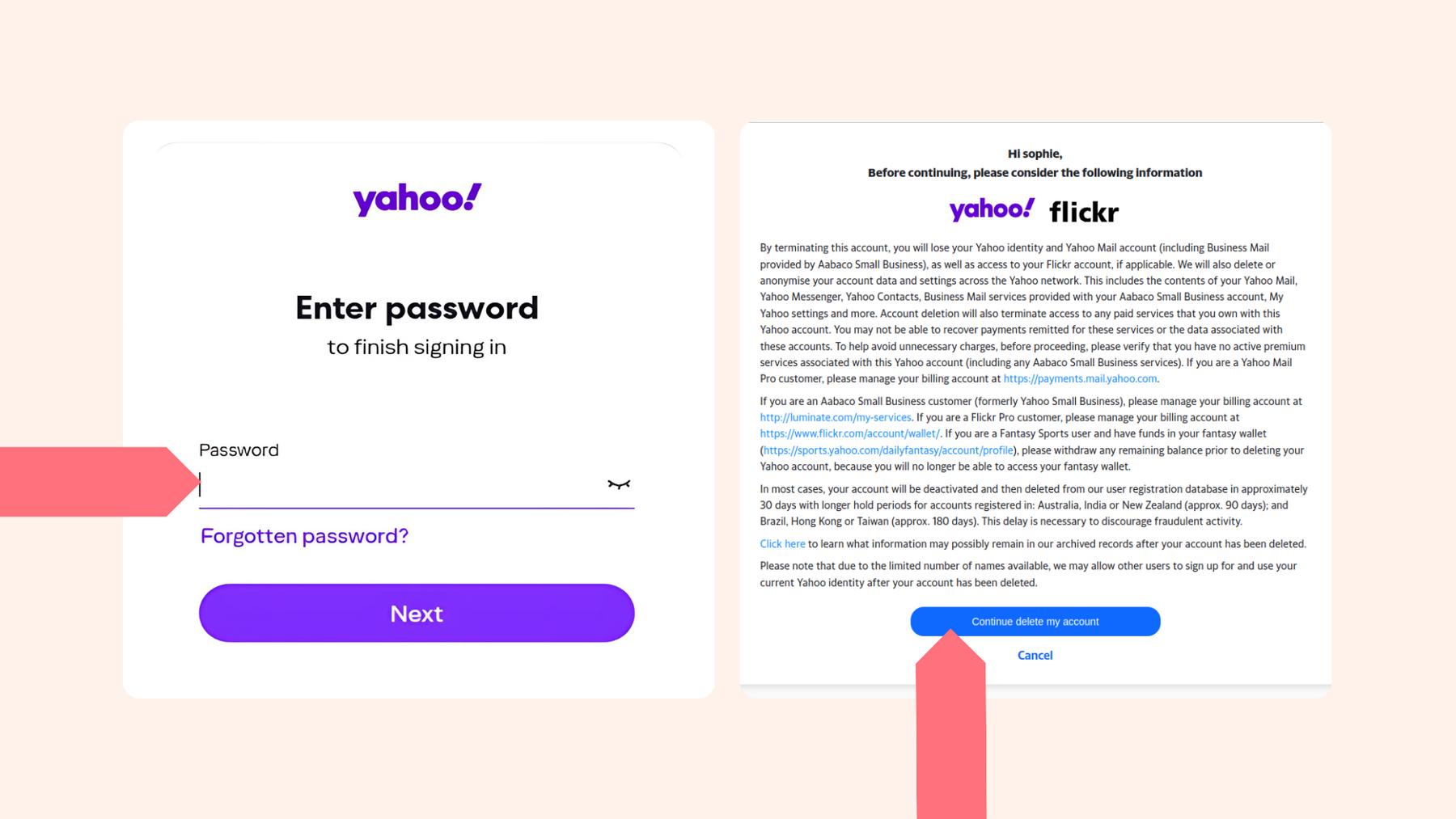 Sign in to the Yahoo Mail account that you want to delete. Read the important information about deleting your account and click continue delete my account.