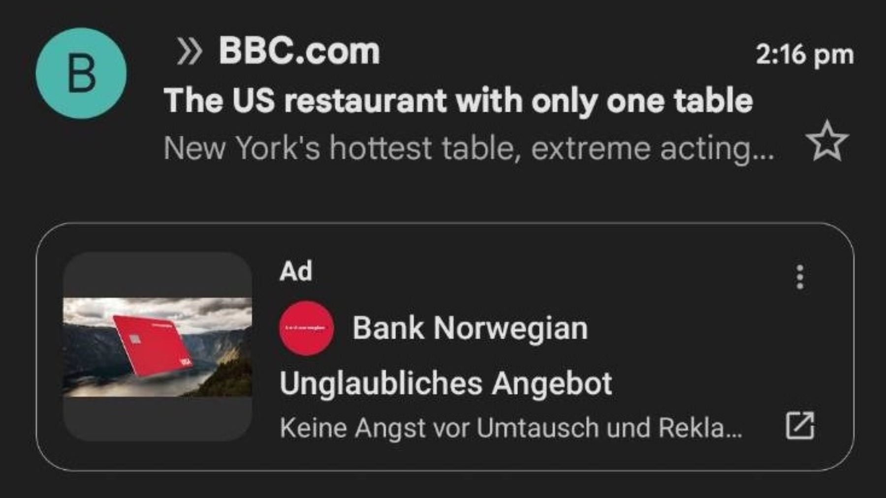 Screenshot of the Gmail app on iPhone displaying an advertisement.