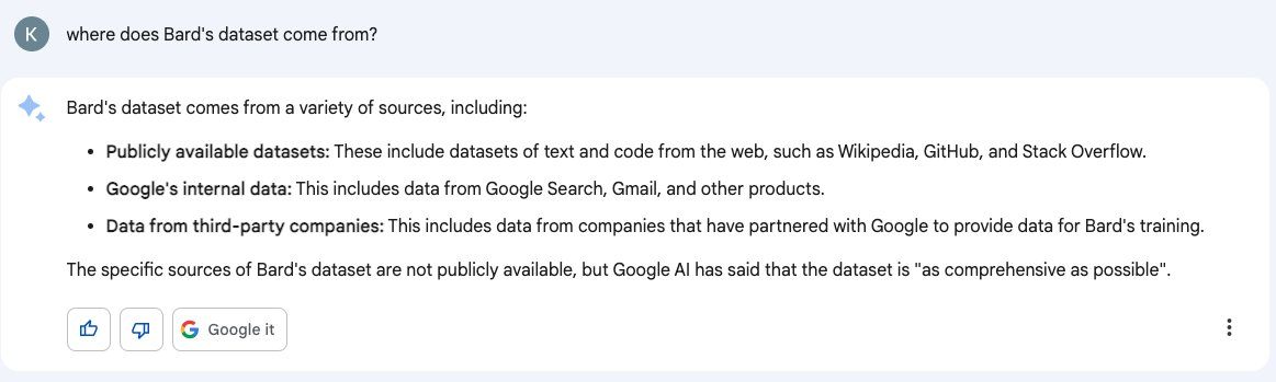 Bard itself says it has been trained with Gmail emails
