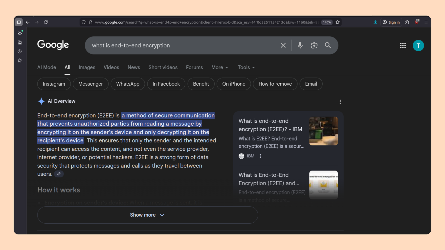 Screenshot of a search in Google with the AI Overview.