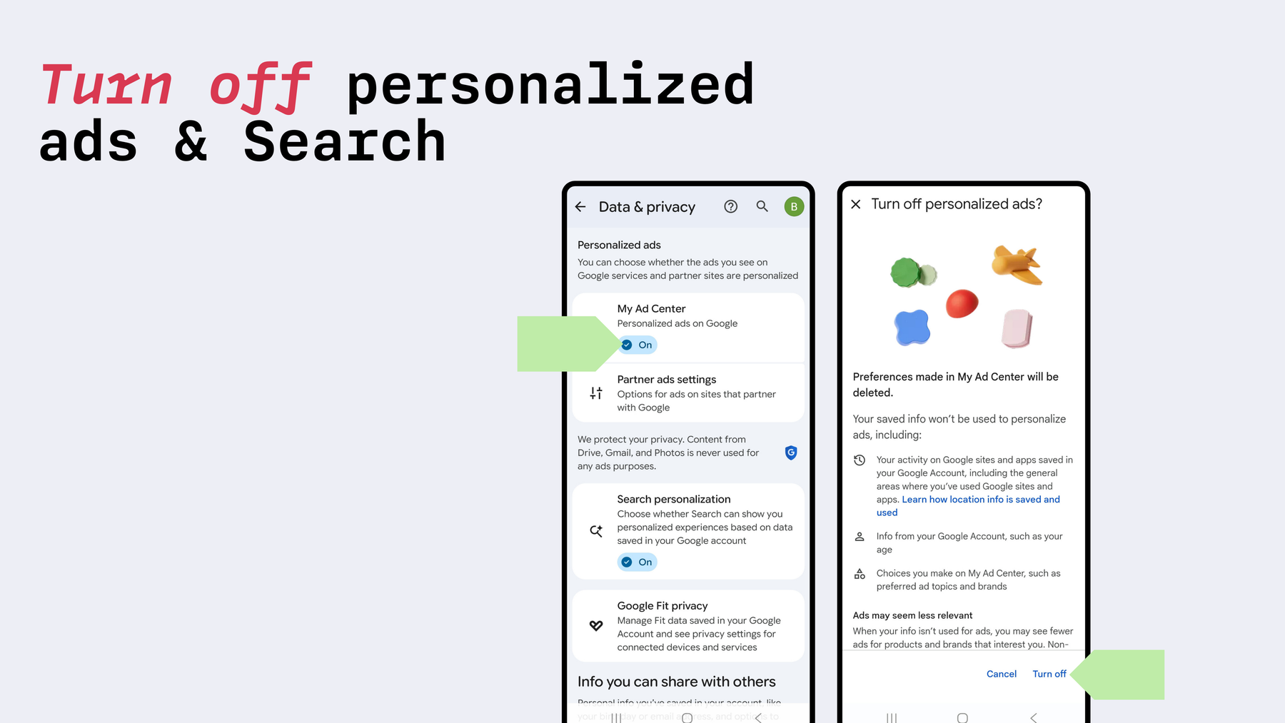 Deaktivieren Sie den Google-Verlauf und personalisierte Anzeigen.