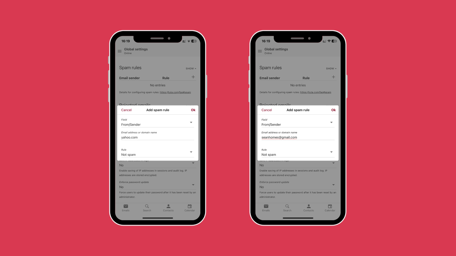 How to whitelist an email address or domain in Tuta Mail on iPhone.