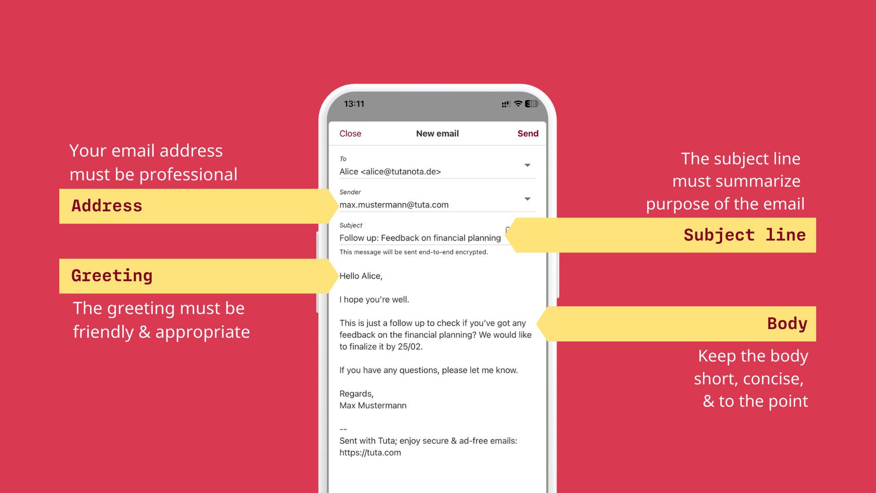 How to write a professional email: have a professional address, the subject line must summarize the purpose of the email, choose a friendly greeting and then write the body of the email.