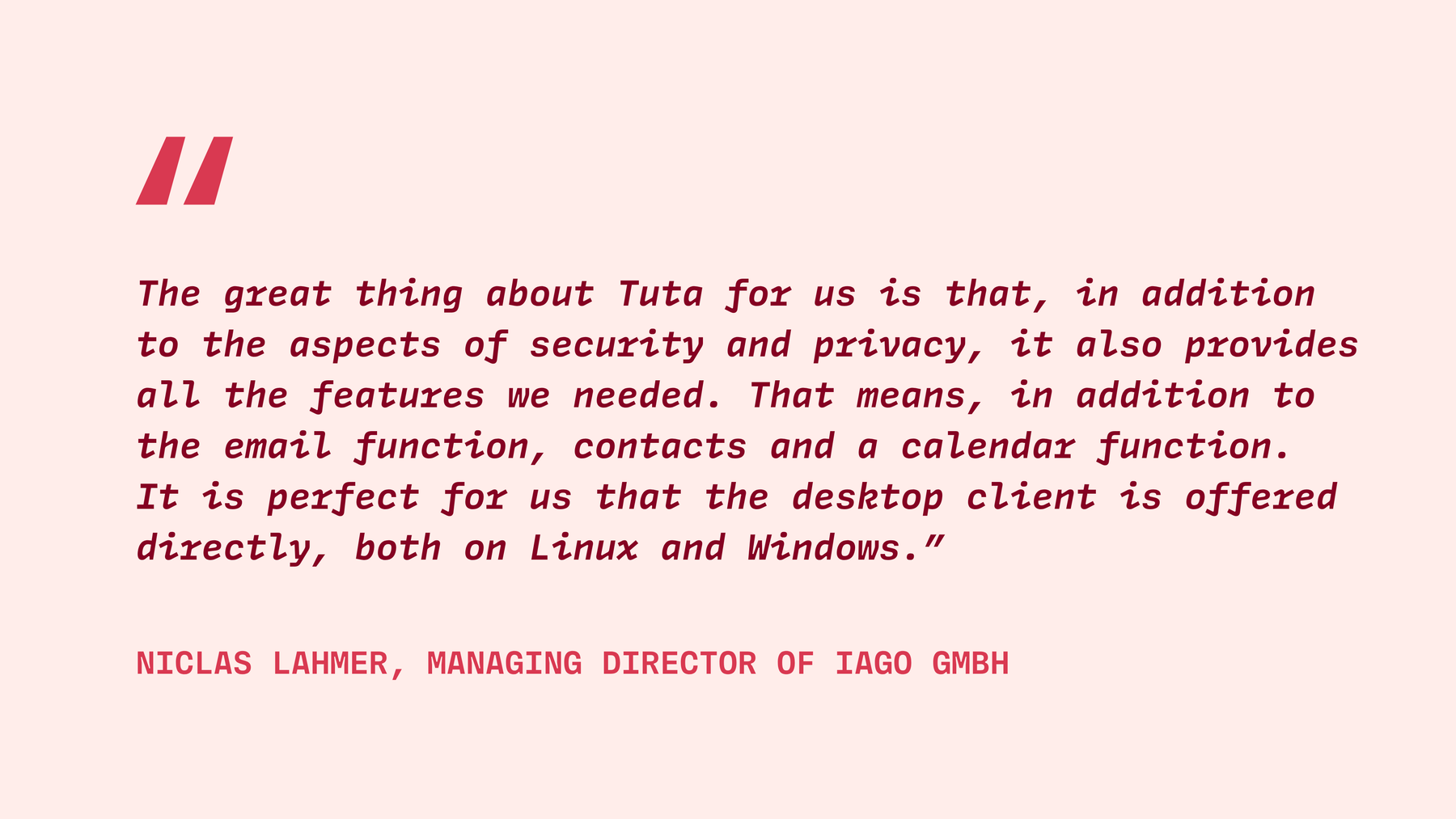 Iago Group gives feedback on Tuta features.