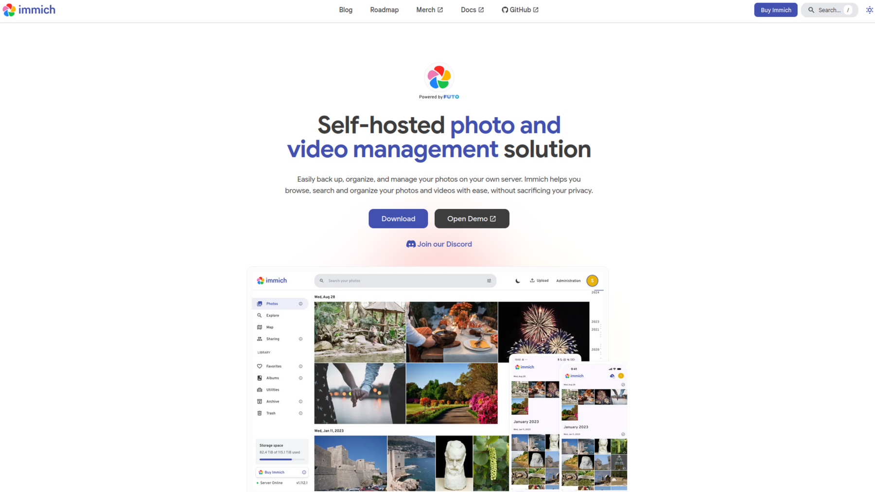 Screenshot of Immich a self-hosted Google Photos alternative.