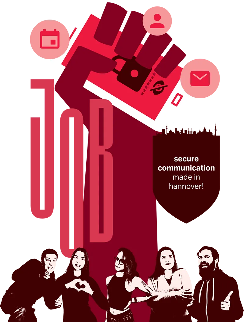 Illustration of a fist grabbing a smartphone shows the secure lock, next to the large text JOB.
