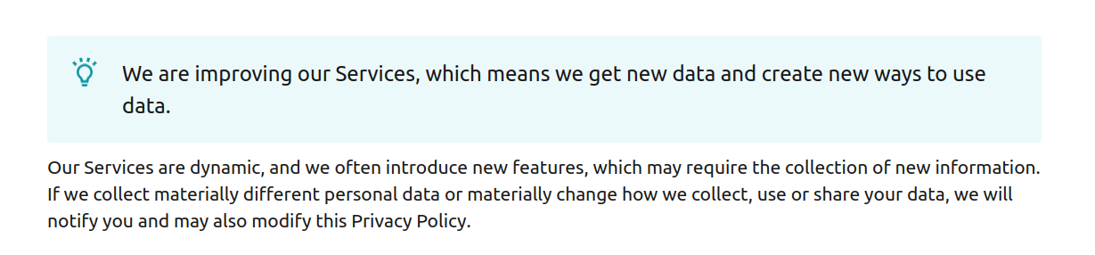 Snippet from LinkedIn’s privacy policy.