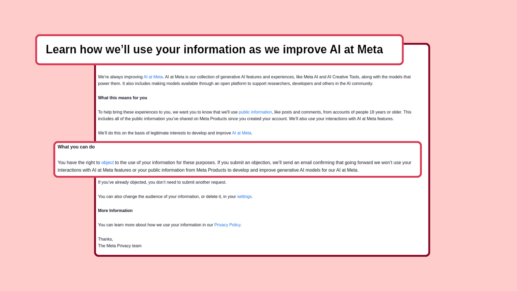 Meta Email: Learn how we’ll use your information as we improve AI at Meta.