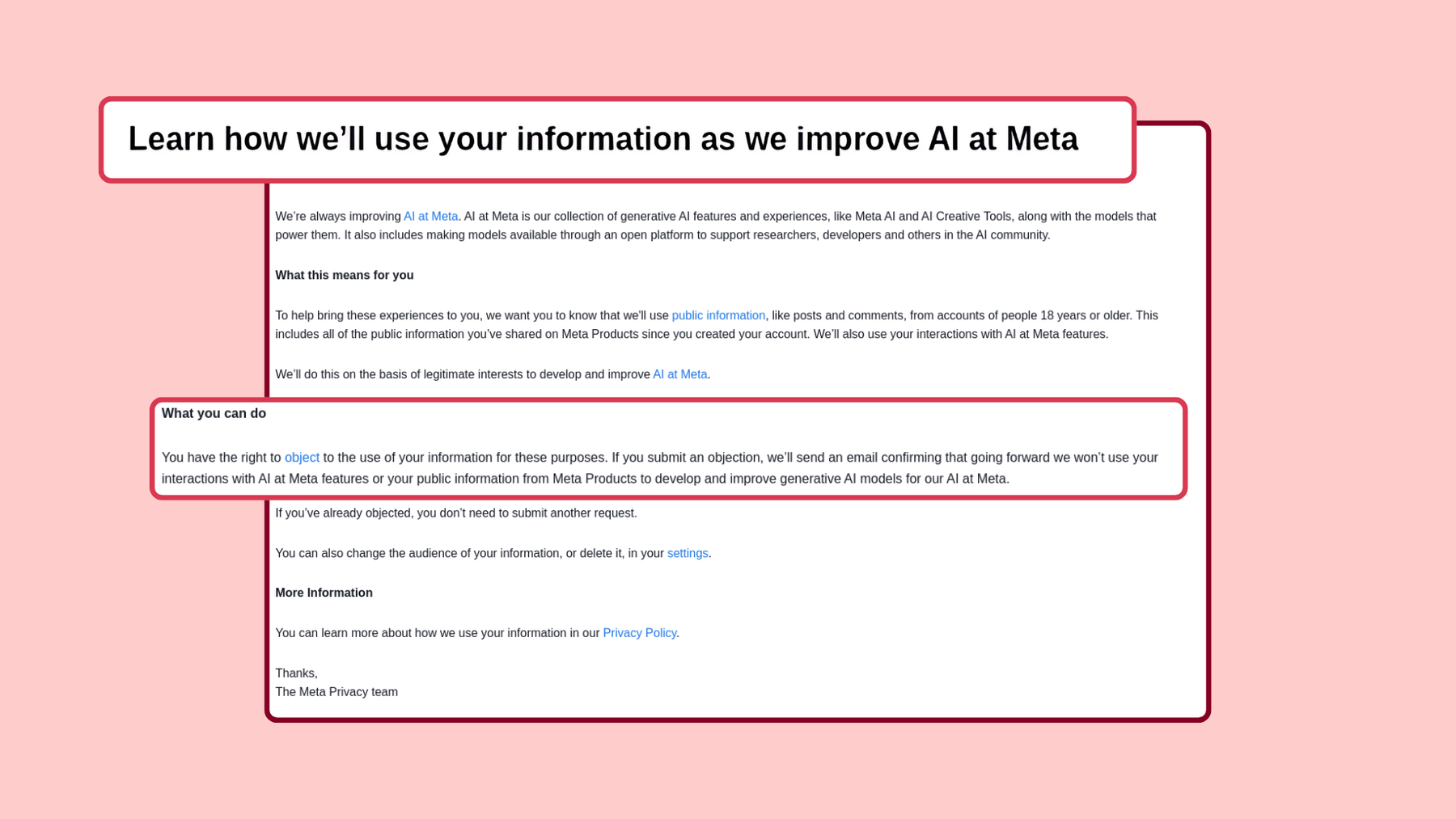 Meta Email: Learn how we’ll use your information as we improve AI at Meta.