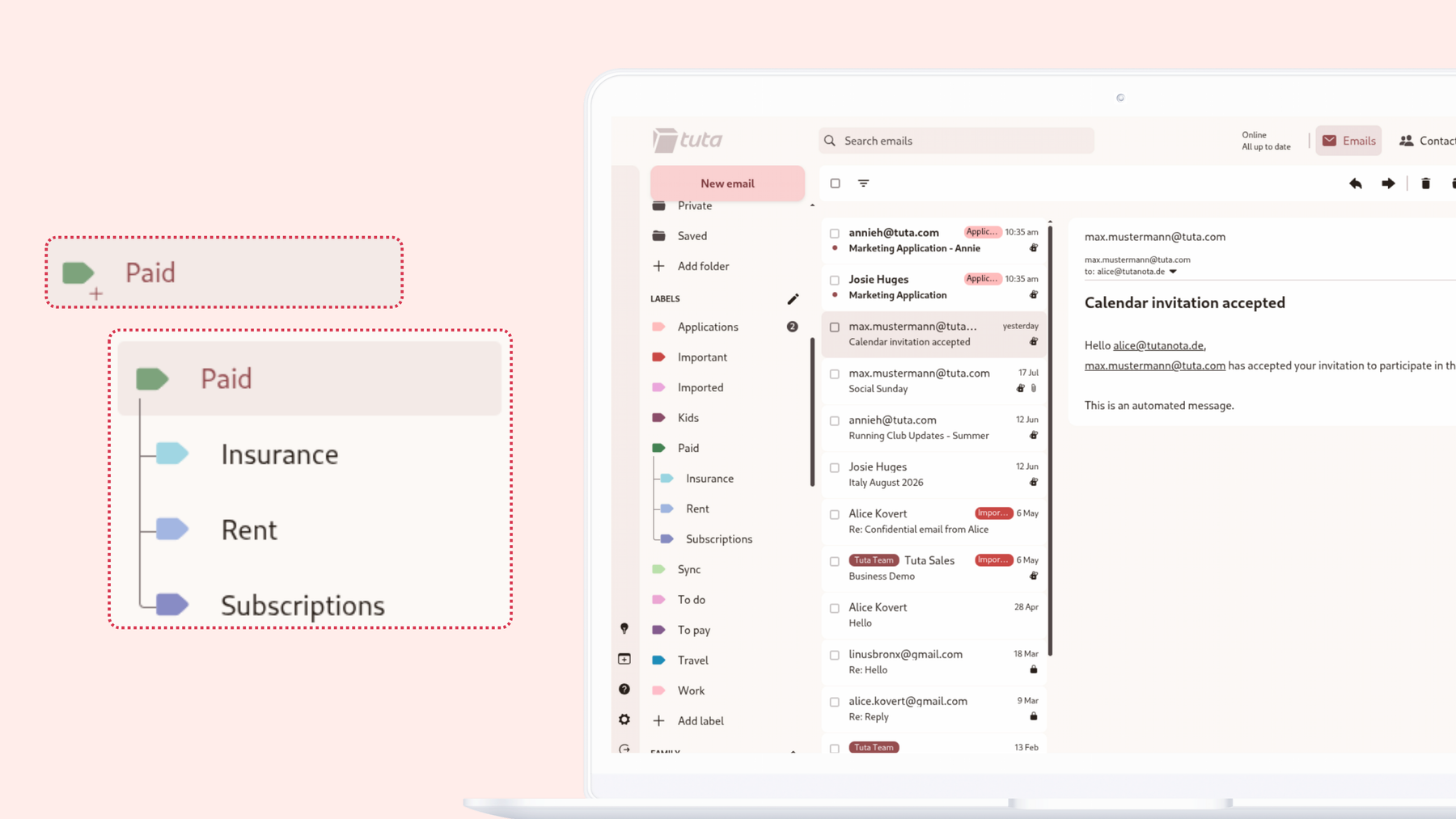 Like folders, you can now have nested labelsr in Tuta Mail.