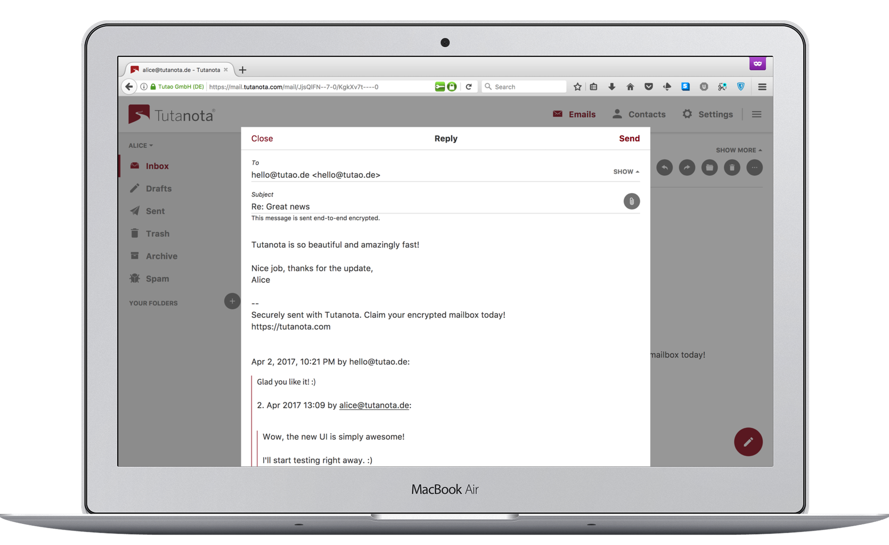 Screenshot Secure Mail Client: Write Mail
