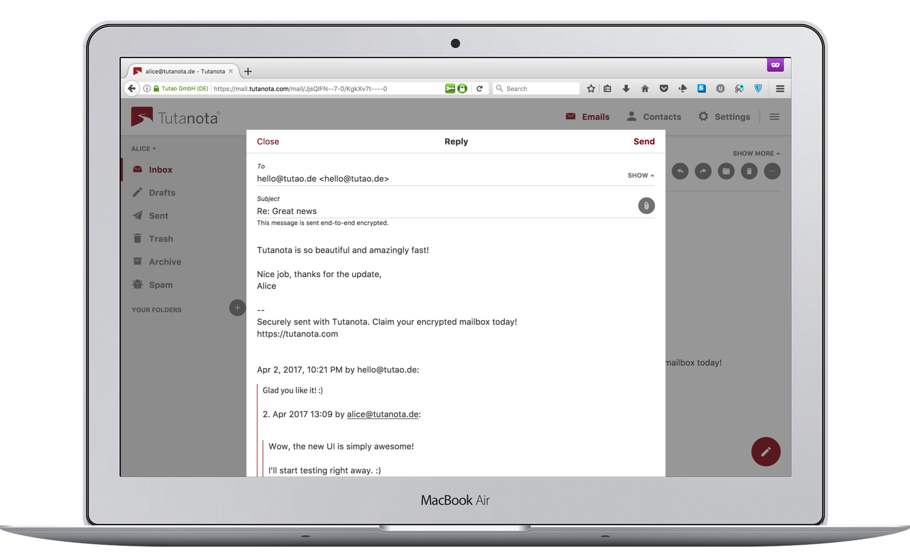 Screenshot Secure Mail Client: Write Mail