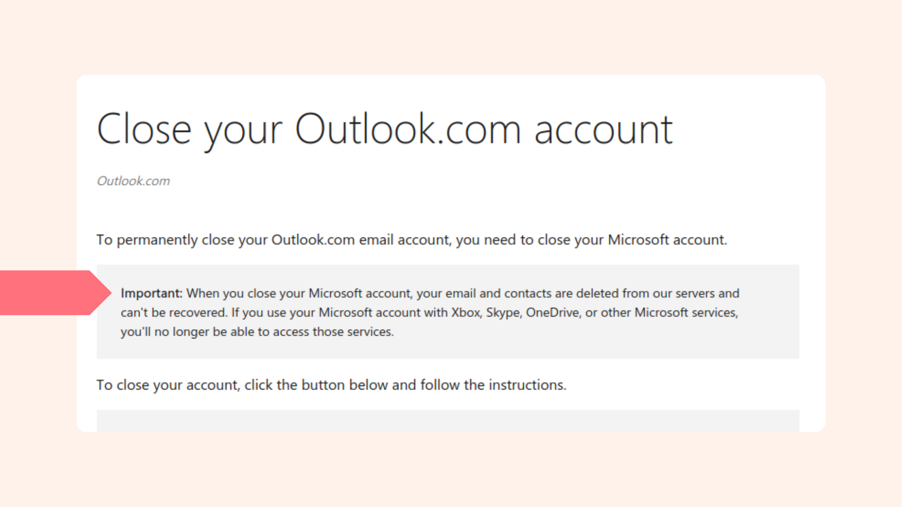 Anweisungen von Outlook durch, bevor Sie Ihr E-Mail-Konto endgültig löschen