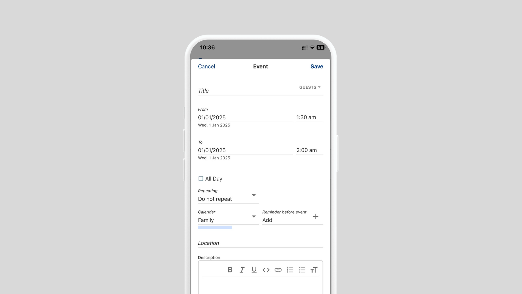 Tuta Calendar old UI