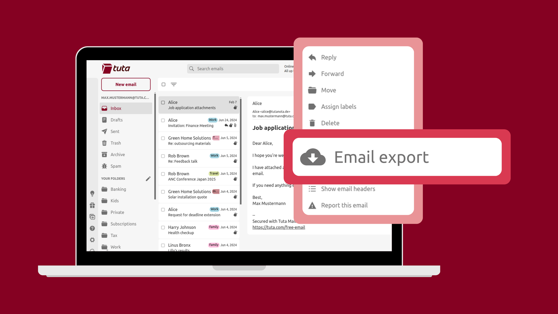 Tuta has just released single-click email export