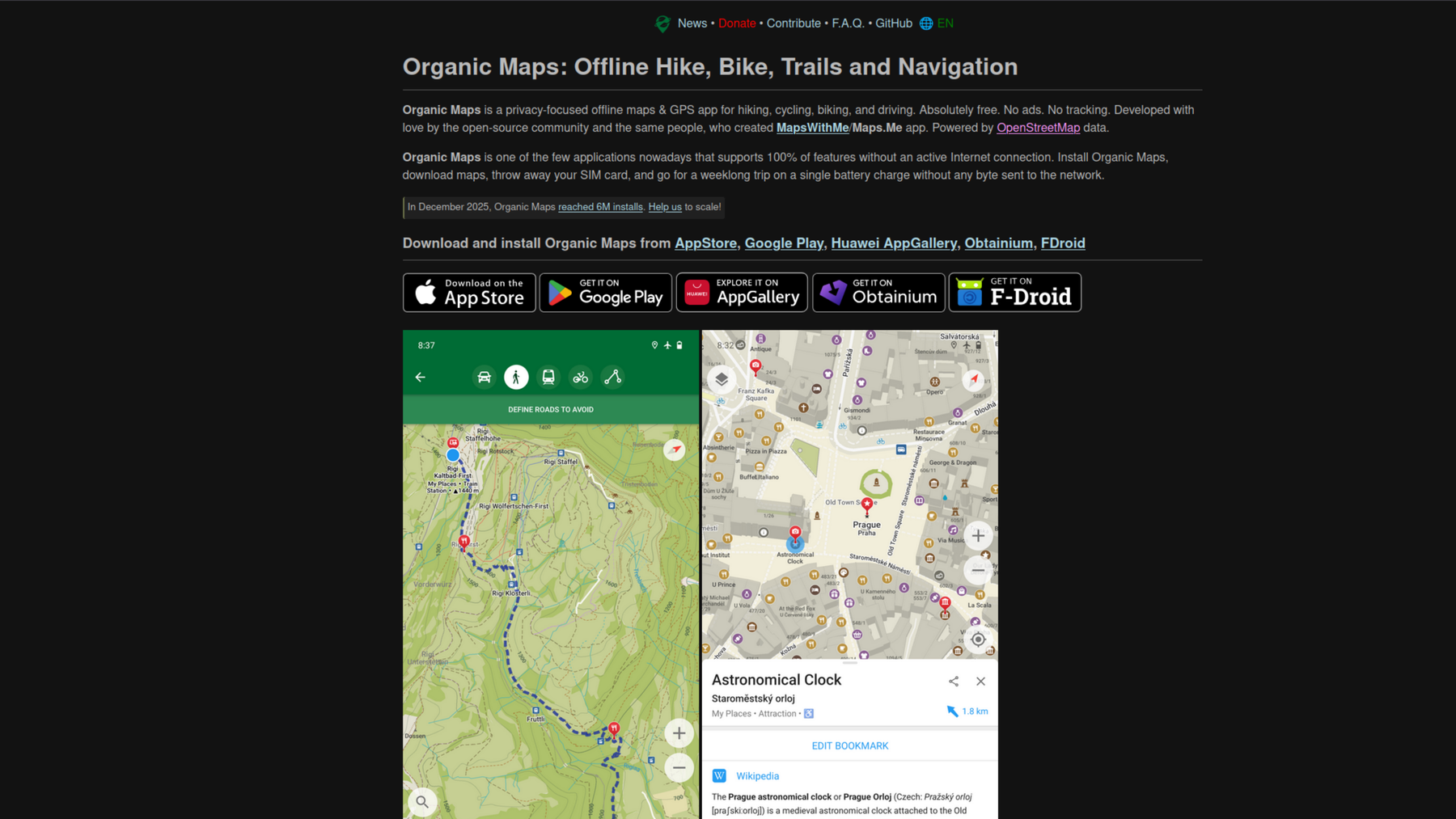 Screenshots of Organic Maps website showing its mobile app.