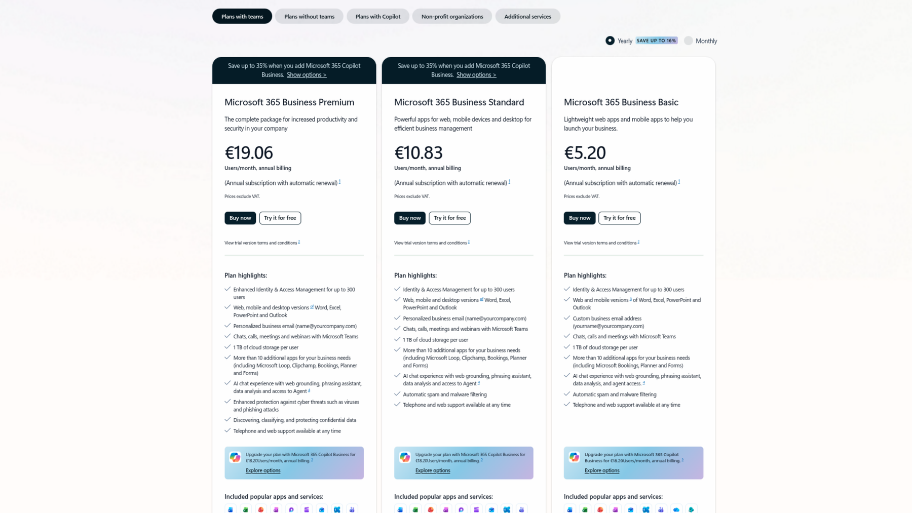 Screenshot Outlook in Microsoft 365 Business plans: Microsoft 365 Business Basic and Microsoft 365 Business Standard.