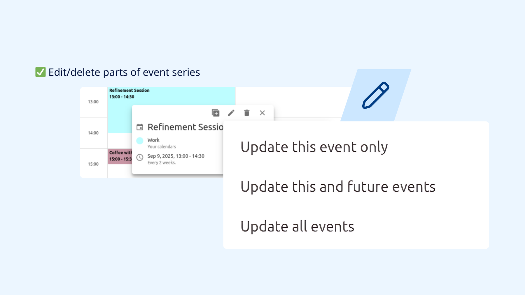 Screenshot: Partially edit & delete events in Tuta Calendar.