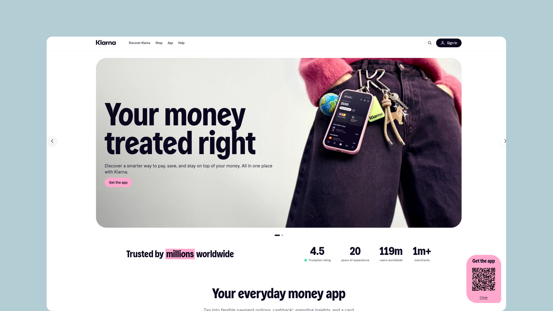 Screenshot of Klarna website.